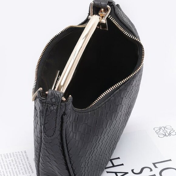 Embossed Faux Leather Metal Handle Bag - Picture 4 of 8